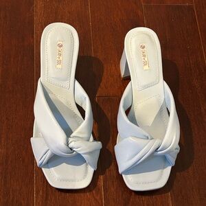 New Y2K baby blue leather block heels slip on mules size 6 girly comfy cute teen